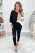Black Color Block Knit V Neck Loose Sweater