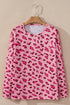 Pink Animal Print Stitching Loose Long Sleeve Top