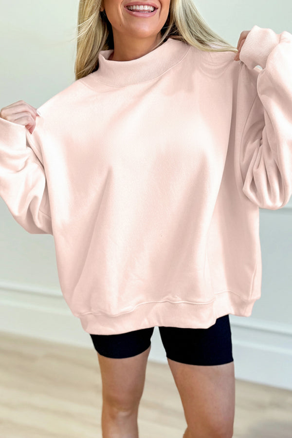 Apricot Pink Oversize Blessed Embroidered Mock Neck Sweatshirt