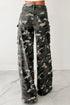 Green Camo Denim Cargo Wide Leg Pants