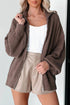 Chicory Coffee Drop Shoulder Collared Zip Up Sweater Cardigan
