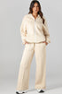 Beige Drop Shoulder Zip Up Jacket Drawstring Pants Active 2pcs Set