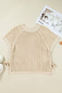 Apricot Plus Size Open Knit Bow Tie Short Sleeve Sweater