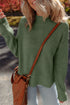 Mist Green Waffle Texture Knit Ribbed High Neck Drop Shoulder Sweater