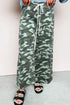 Green Camouflage Print Wide Leg Drawstring Denim Pants
