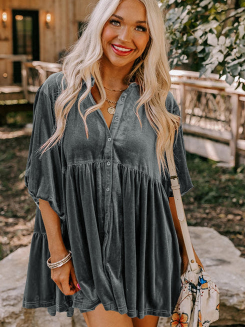 dark-grey-3-4-sleeve-tunic-babydoll-velvet-shirt