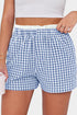 Sky Blue Contrast Trim Plaid Print Plus Size Shorts