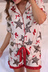 White Leopard Star Ribbon Bow Print Contrast Trim Short Pajama Set
