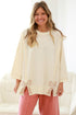 Beige Plus Size Raw Seam Detail Floral Bow Patched Baggy Pullover