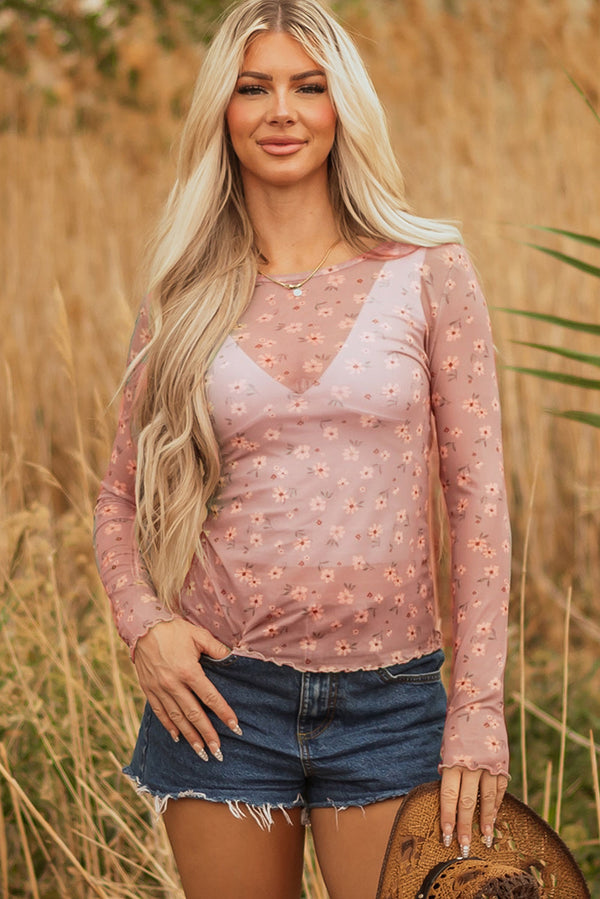 floral mesh long sleeve top