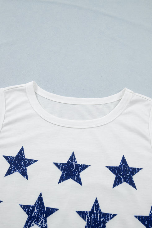 White Vintage Stars and Stripes Printed Casual Tank Top