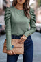 Green Buttoned Puff Long Sleeve Sheath Top