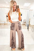 Straw Yellow Mineral Wash Leopard Patchwork Wide Leg Pants