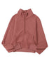 brown-zip-up-stand-collar-ribbed-thumbhole-sleeve-sweatshirt