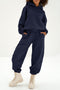 Navy Blue Solid Exposed Seams Hoodie and Joggers Activewear Set