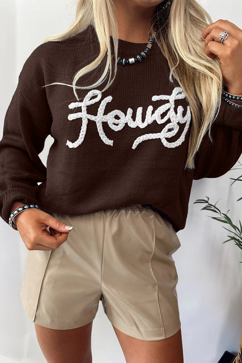 Chicory Coffee Howdy Embroidered Graphic Western Sweater