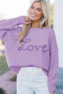 Orchid Petal Corded Love Script Graphic Baggy Sweater
