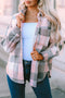 Pink Gray Plaid Color Block Buttoned Long Sleeve Jacket with Pocket