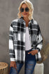 Gray Plaid Color Block Buttoned Long Sleeve Jacket with Pocket