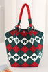 Fiery Red Retro Argyle Bow Printed Fashion Knit Bucket Bag