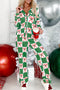 Green Holly Jolly Checkered Pattern 2pcs Long Pajama Set