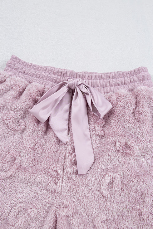 Lavendula Textured Leopard Fleece Loose Two Piece Lounge Set