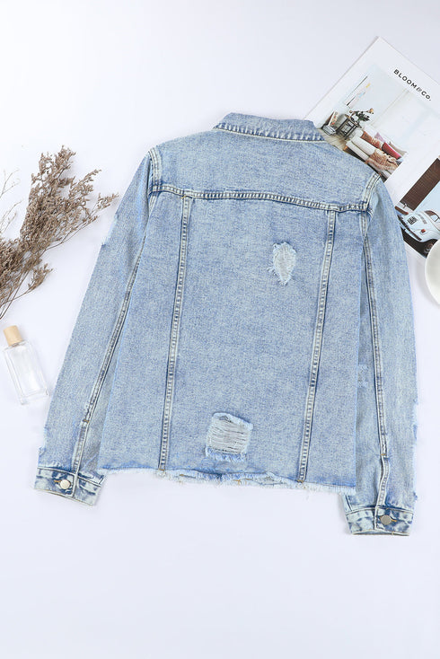sky-blue-lapel-distressed-raw-hem-buttons-denim-jacket