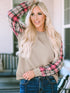 casual-plaid-splicing-button-decor-long-sleeve-knit-hoodie