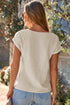 Beige Crochet Insert Textured Cotton Short Sleeve Blouse Top