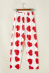 Red Ruffled Tank Top And Heart Print Pants Lounge Set