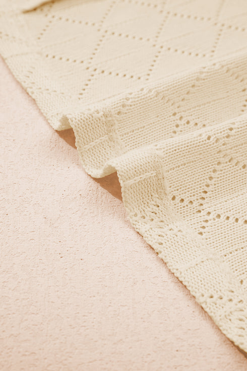 Golden Fleece Pointelle Rhombus Knit Plus Size V Neck Loose Top