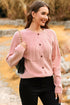 Light Pink Solid Color Textured Detail Button Down Long Sleeve Sweater Cardigan