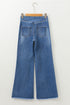 Sail Blue High Waist Button Fly Seamed Raw Hem Flare Jeans