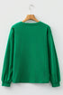 Mist Green Solid Color Button V Neck Long Sleeve Top