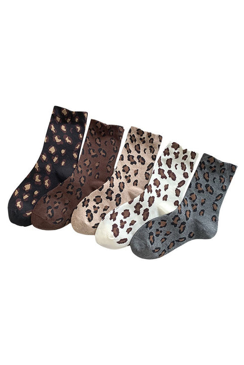 White Leopard Print Polyester Cotton Socks
