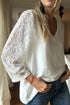 White Lace Patchwork 3/4 Sleeve V Neck Blouse