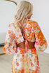 Orange Floral Patchwork Print Cut out Tied Back Bracelet Sleeve Maxi Dress