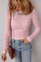 Light Pink Semi Sheer Lace Long Sleeve Cropped Top