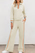 Apricot Striped Patchwork Quarter Zip Pullover Loose Pant Set