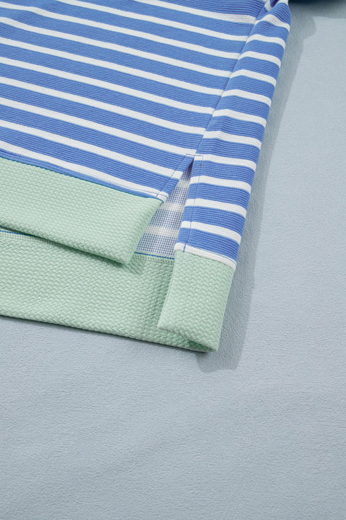 Sky Blue Stripe Contrast Trim Loose Short Sleeve Top