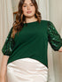 blackish-green-plus-size-sequin-short-puff-sleeve-top