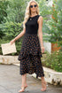 Black Floral Patchwork Asymmetric Ruffle Skirt Solid Tank Bodice Cocktail Dress