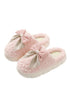 Pink Contrast Bowknot Applique Plush Winter Slippers (Bow Colors May Differ by Batch)
