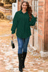 Blackish Green Cable Texture Puff Sleeve Loose Shacket