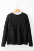Black Solid Color Textured Detail Button Down Long Sleeve Sweater Cardigan