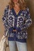 Dirty blue Floral Print V Neck Drop Shoulder Buttoned Front Cardigan