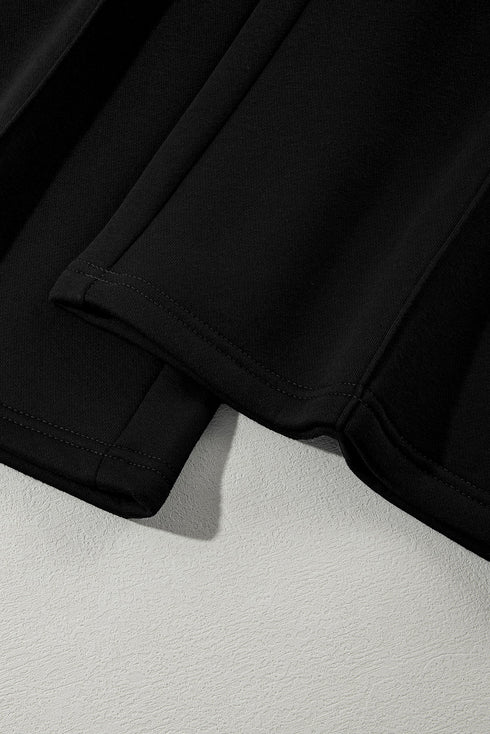 Black Drop Shoulder Zip Up Jacket Drawstring Pants Active 2pcs Set