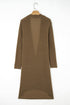 Camel Double Patch Pocket Striped Texture Knit Open Front Duster Cardigan