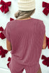 Pitaya Pink Twisted Ribbed Loose Tee Drawstring Elastic Waist 2pcs Short Set