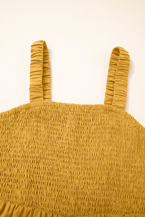 Ginger Smocked Sleeveless Wide Leg Jumpsuit with Pockets